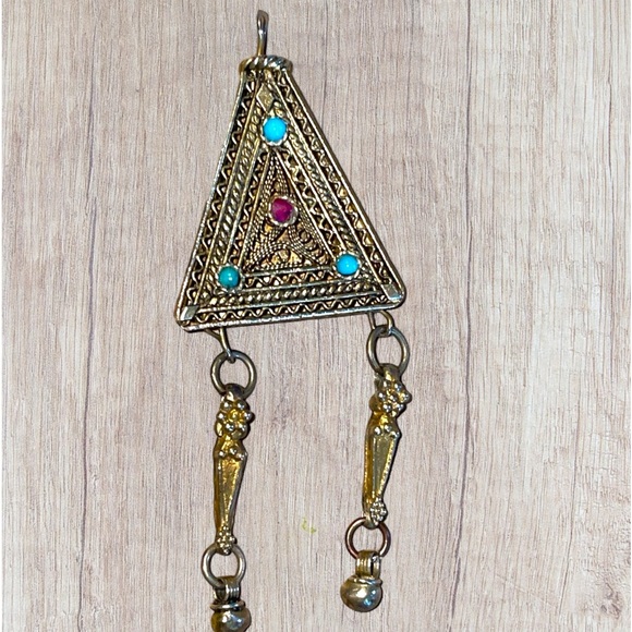 VTG Silver Pendant Middle Eastern Afghan Bedouin Tribal Triangle and Gemstones - Picture 2 of 16